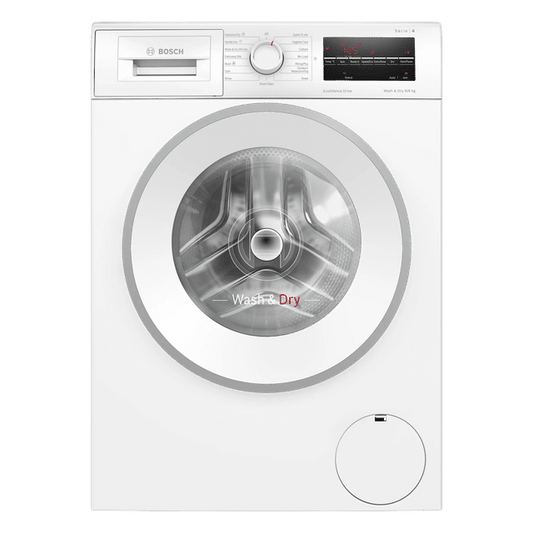 BOSCH 9/6 kg 5 Star Inverter Fully Automatic Front Load Washer Dryer (Series 4, WNA14400IN, Anti-Vibration Side Panel, White)