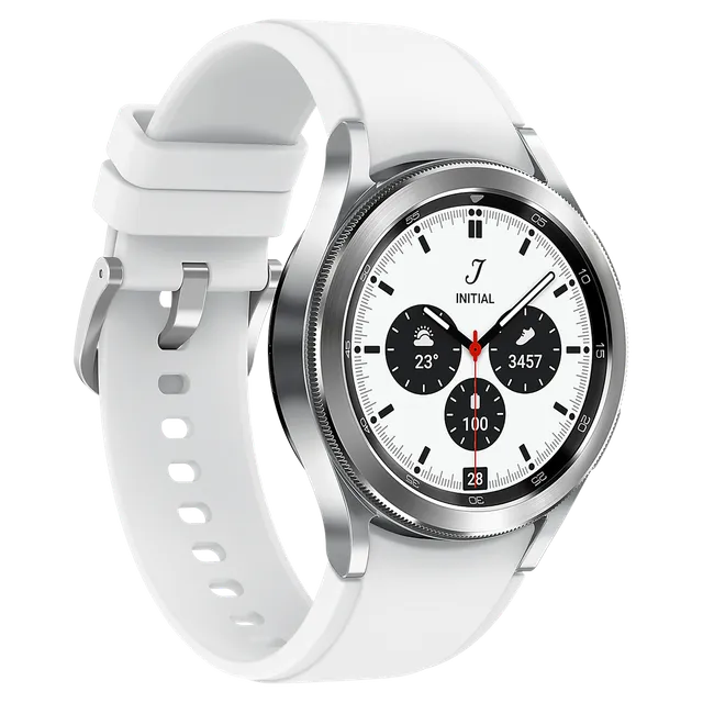 SAMSUNG Galaxy Watch4 Classic Smartwatch with Activity Tracker (42mm Super AMOLED Display, Water Resistant, Silver Strap)