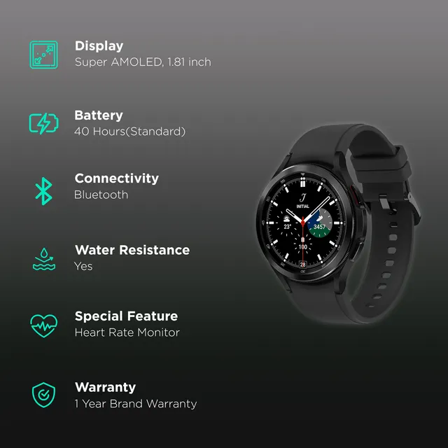 SAMSUNG Galaxy Watch4 Classic Smartwatch with Activity Tracker (46mm Super AMOLED Display, Water Resistant, Black Strap)