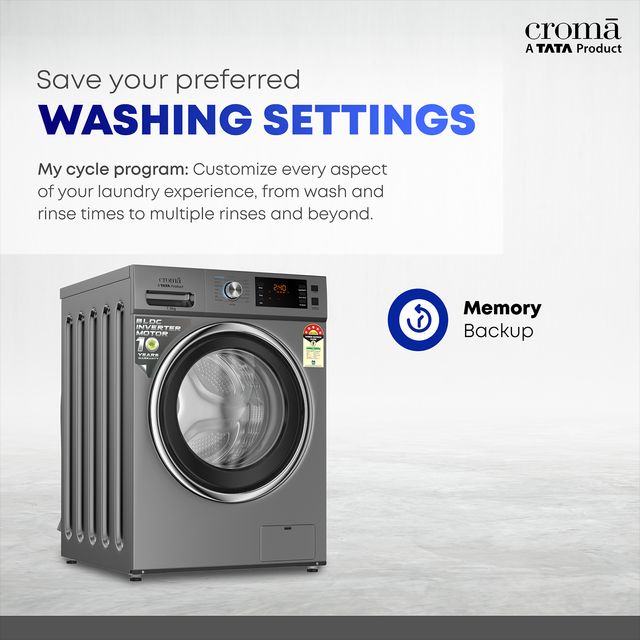 Croma 7.5 kg 5 Star Fully Automatic Front Load Washing Machine (CRLWFL0755W7903, Invertor Motor Technology, Silver Grey)