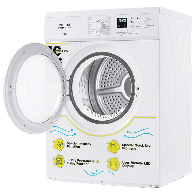 Croma 7 kg Fully Automatic Front Load Dryer (Fixed Frequency Motor, CRLWDR0705W7996, White)
