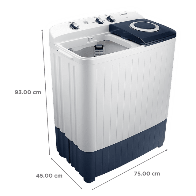 SAMSUNG 6.5 kg 5 Star Semi Automatic Washing Machine with Air Turbo Drying (WT65R2200LL/TL, Light Gray & Blue Base)