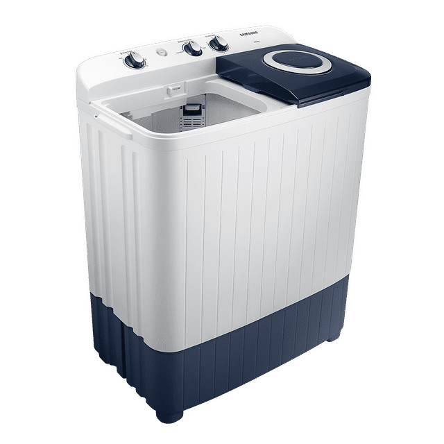 SAMSUNG 6.5 kg 5 Star Semi Automatic Washing Machine with Air Turbo Drying (WT65R2200LL/TL, Light Gray & Blue Base)