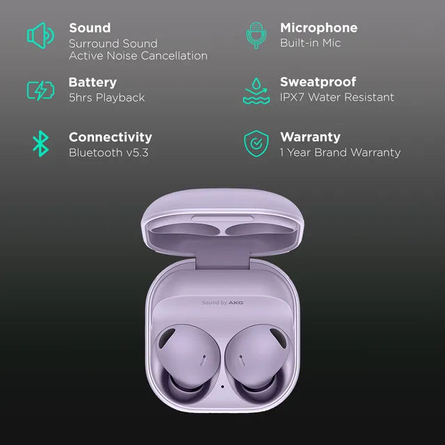 SAMSUNG Galaxy Buds2 Pro In-Ear Active Noise Cancellation Truly Wireless Earbuds with Mic (Bluetooth 5.3, IPX7 Water Resistance, R510N, Bora Purple)