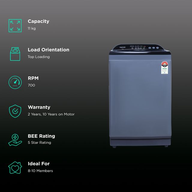 Croma 11 kg 5 Star Inverter Fully Automatic Top Load Washing Machine (CRLW011FAF264503, In-built Heater, Mid Black)