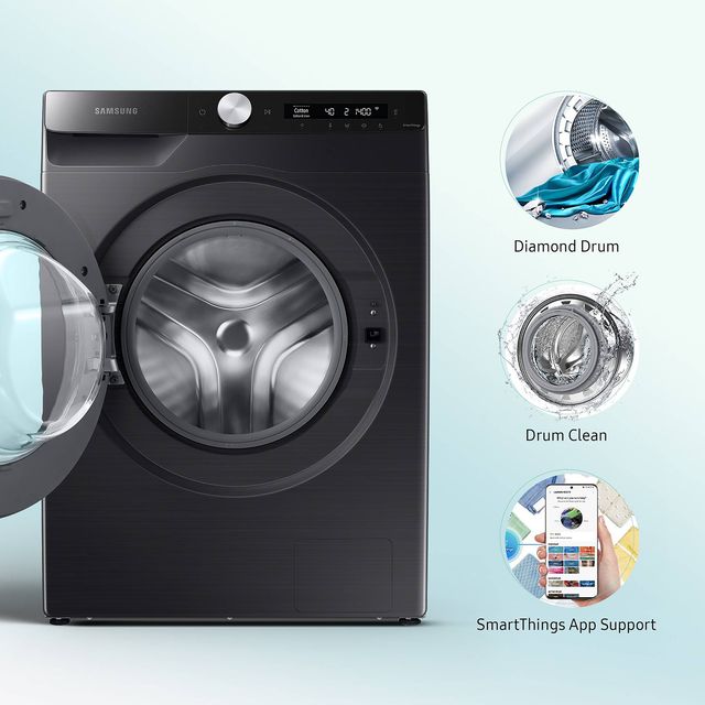 SAMSUNG 12 kg 5 Star Inverter Fully Automatic Front Load Washing Machine (WW12T504DAB/TL, Built-In Heater, Black Caviar)
