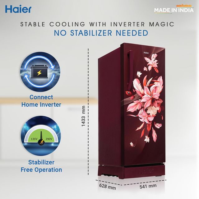 Haier 215 Litres 3 Star Direct Cool Single Door Refrigerator with Stabilizer Free Operation (HED-223RFB-P, Red Opal)