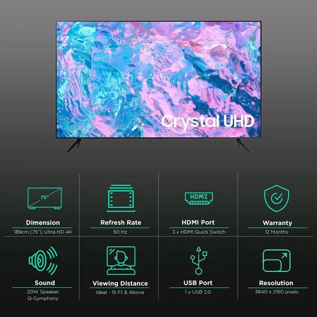 SAMSUNG Series 7 189 cm (75 inch) 4K Ultra HD LED Tizen TV with Crystal Processor (2023 model)