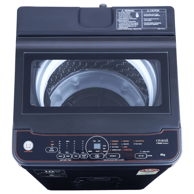 Croma 8 kg 5 Star Fully Automatic Top Load Washing Machine (CRLW080FAF276205, In-built Heater, Pure Black)