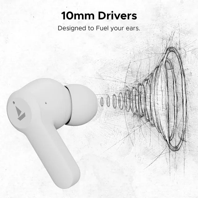 boAt Airdopes Fuel TWS Earbuds with Environmental Noise Cancellation (IPX4 Water Resistant, ASAP Charge, Pearl White)
