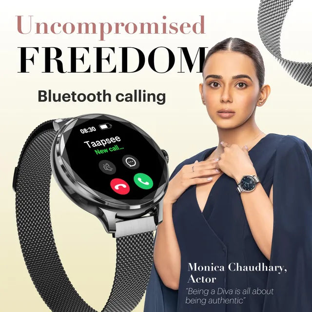 noise NoiseFit Diva Smartwatch with Bluetooth Calling (27.9mm AMOLED Display, Black Link Strap)