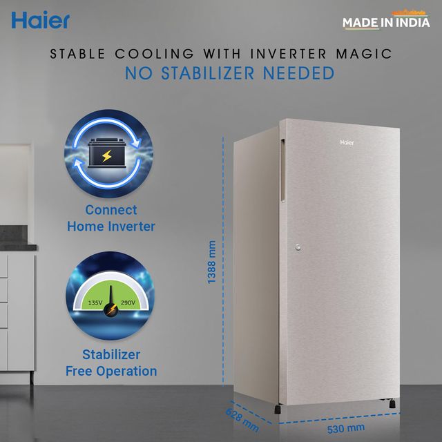 Haier 215 Litres 3 Star Direct Cool Single Door Refrigerator with Stabilizer Free Operation (HED223TSP, Inox Steel)