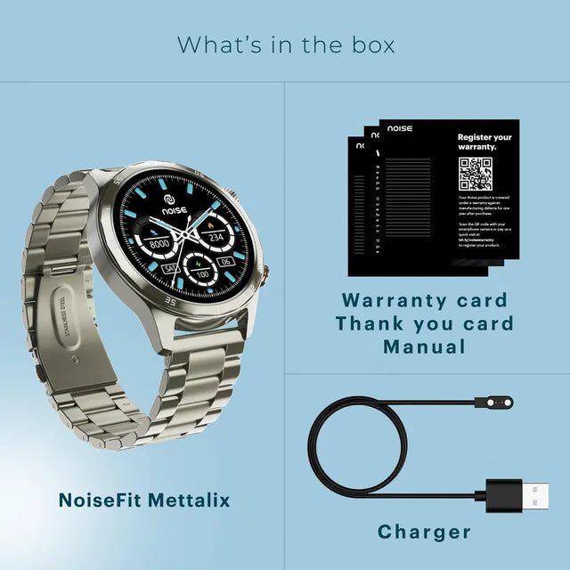noise NoiseFit Mettalix Smartwatch with Bluetooth Calling (35.5mm HD Display, IP68 Water Resistant, Elite Nickel Strap)