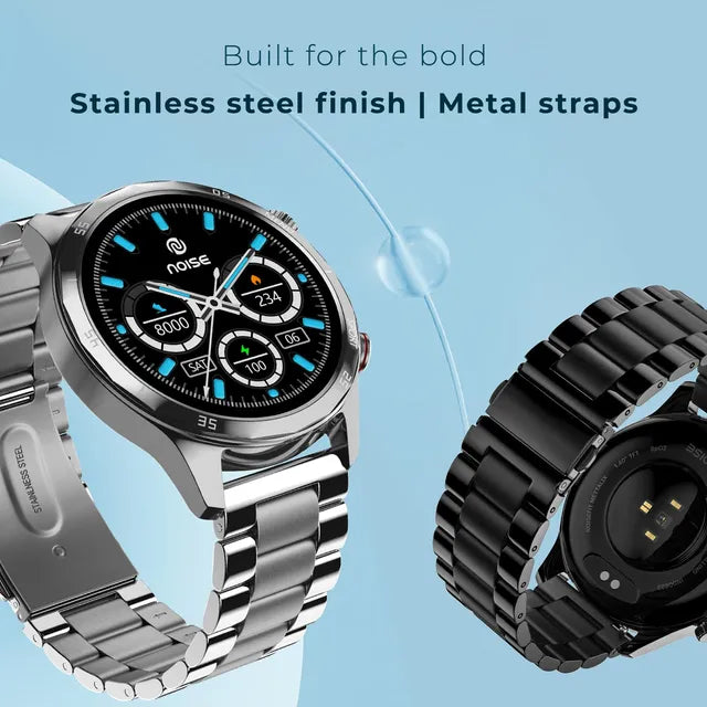 noise NoiseFit Mettalix Smartwatch with Bluetooth Calling (35.5mm HD Display, IP68 Water Resistant, Elite Silver Strap)