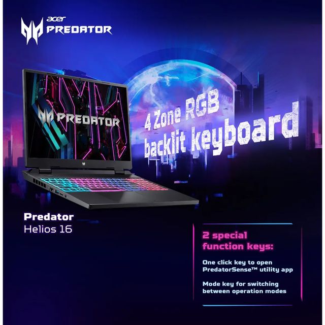 acer Predator Helios Neo 16 Intel Core i7 13th Gen Gaming Laptop (16GB, 1TB SSD, Windows 11 Home, 6GB Graphics, 16 inch 165 Hz WUXGA IPS Display, NVIDIA GeForce RTX 4050, Obsidian Black, 2.6 KG)
