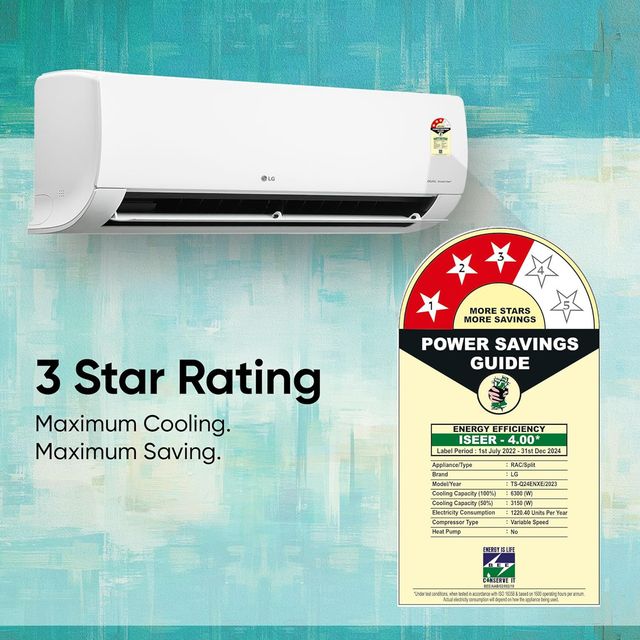 LG 6 in 1 Convertible 2 Ton 3 Star AI Inverter Split AC with 4 Way Swing (2024 Model, Copper Condenser, TSQ24ENXE)