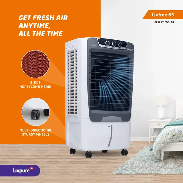 Livpure LIVFREE 65 Litres Desert Air Cooler (Honeycomb Cooling Pad, White and Grey)
